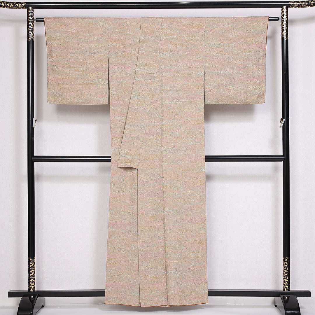 小紋 身丈157cm 裄丈65.5cm Sランク 袷 正絹 広衿 加藤唐九郎 ふくれ織 陶彩染 落款 1215-10026