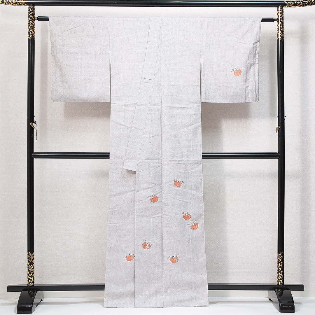 付下げ 袷 身丈163cm 裄丈62cm 正絹 Aランク インフォーマル バチ衿 Lサイズ みかん グレー系 PO 1218-14882
