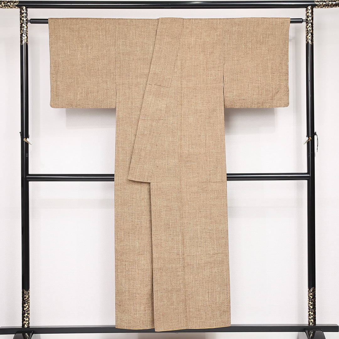 真綿紬 袷 身丈151cm 裄丈62cm 正絹 Sランク カジュアル 広衿 Sサイズ 無地 茶系 RP 1223-13188