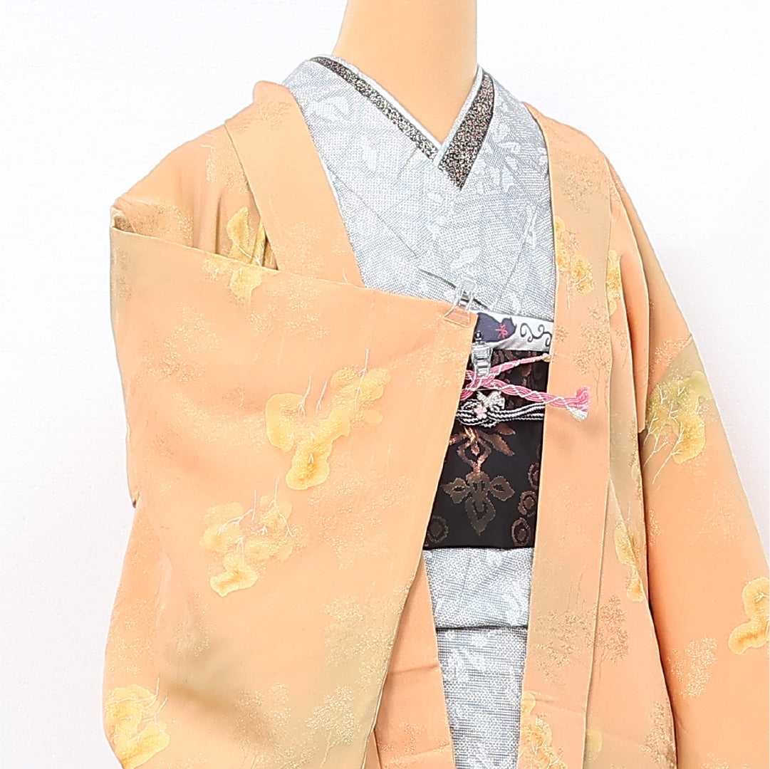 羽織 袷 身丈79cm 裄丈64cm 正絹 Aランク カジュアル Mサイズ ぼかし染 紐あり 植物柄 樹木 クリーム系 HP 1232-12098