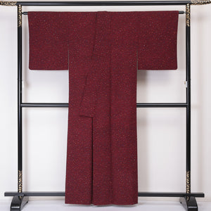 小紋 袷 身丈160cm 裄65cm ポリエステル 洗える着物 大小霰 赤系 Sランク 1215-02036