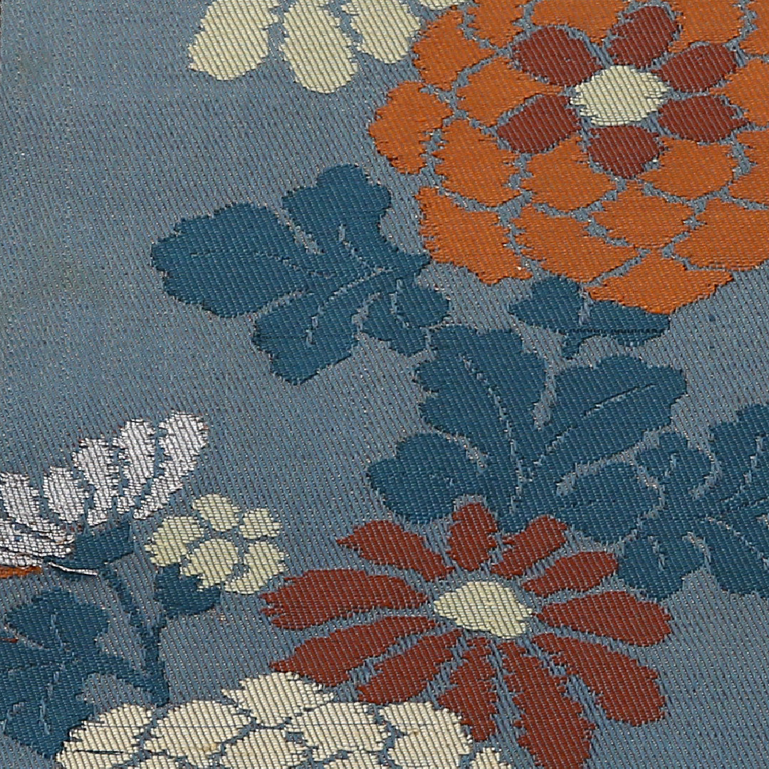アンティーク 名古屋帯 六通 帯丈330cm Bランク 正絹 菊 黄系 1224-02386