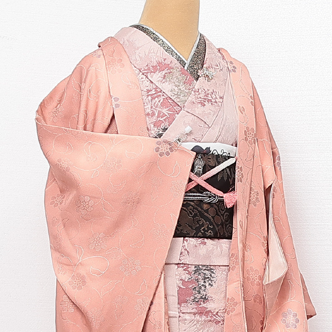 羽織 袷 身丈82cm 裄丈65cm 正絹 Sランク カジュアル Mサイズ ぼかし染 紐あり 唐華 ピンク系 RP 1232-13796