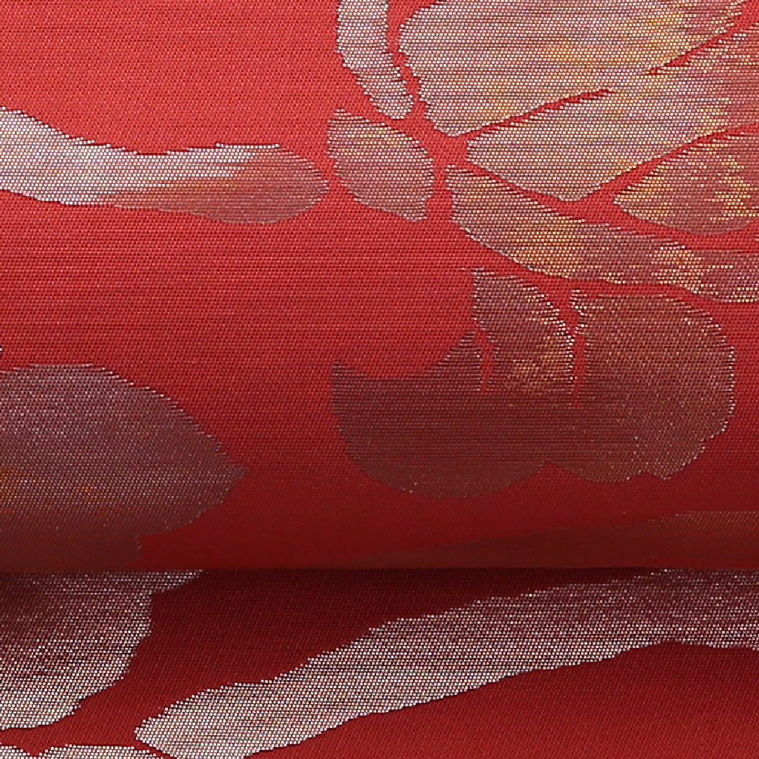 名古屋帯 六通 帯丈354cm カジュアル Aランク 正絹 綴れ織 引箔 唐草 赤系 1224-02331