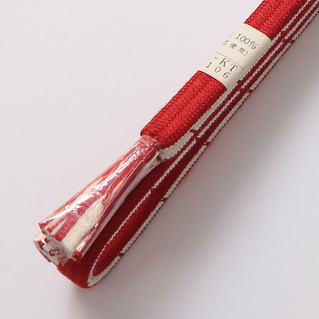 新古品 帯締め 正絹 Nランク 平組紐 平唐組 赤系 白系 共箱 D 1236-01372