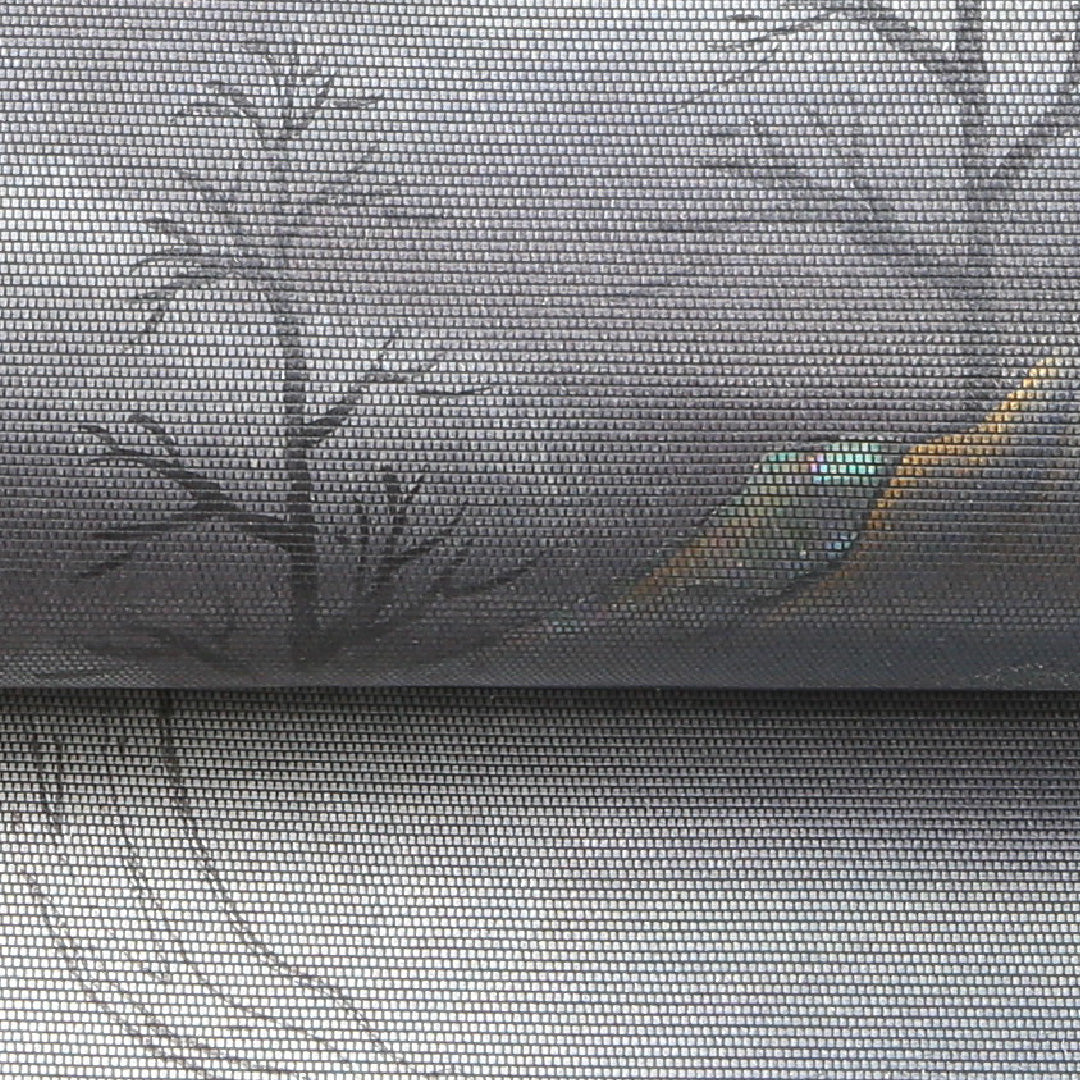 袋帯 帯丈444cm セミフォーマル 六通 Sランク 正絹 螺鈿織 遠山 金彩 グレー系 銀系 1223-00152