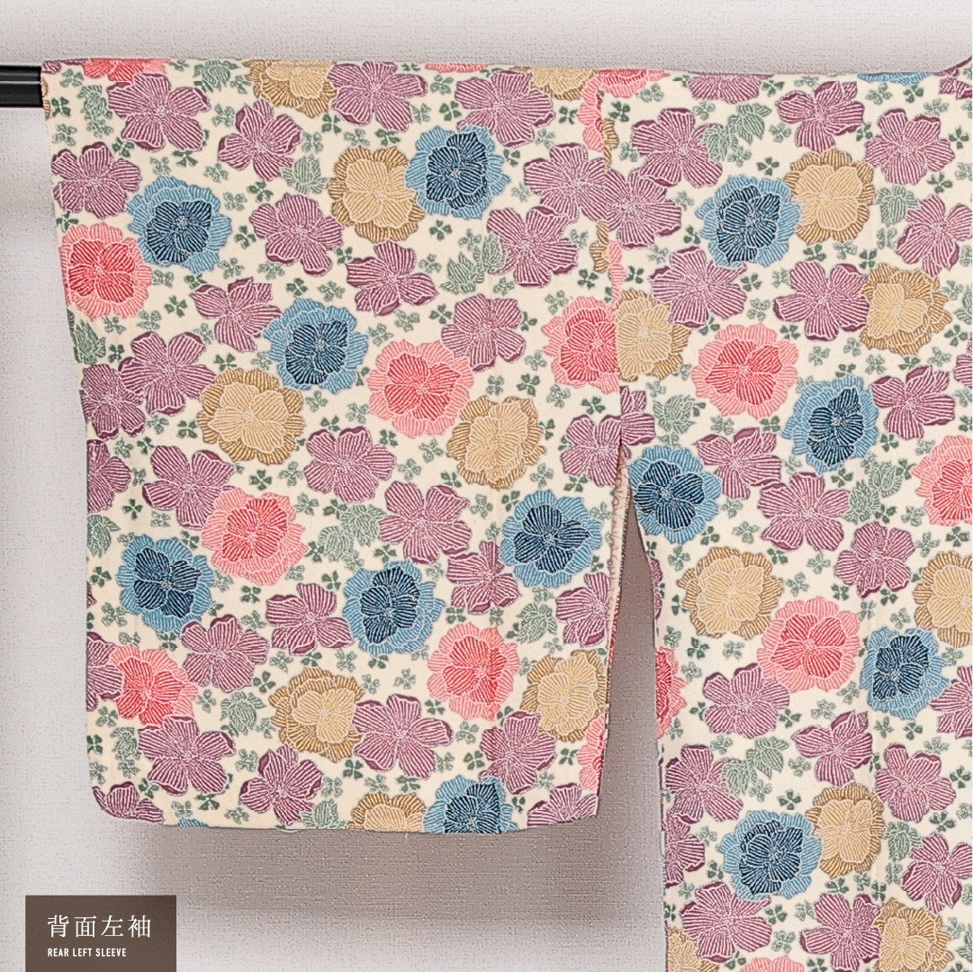 道行コート 袷 身丈81cm 裄丈62cm 正絹 Sランク セミフォーマル Sサイズ ポケットあり 花柄 多色系 RP 1237-13787