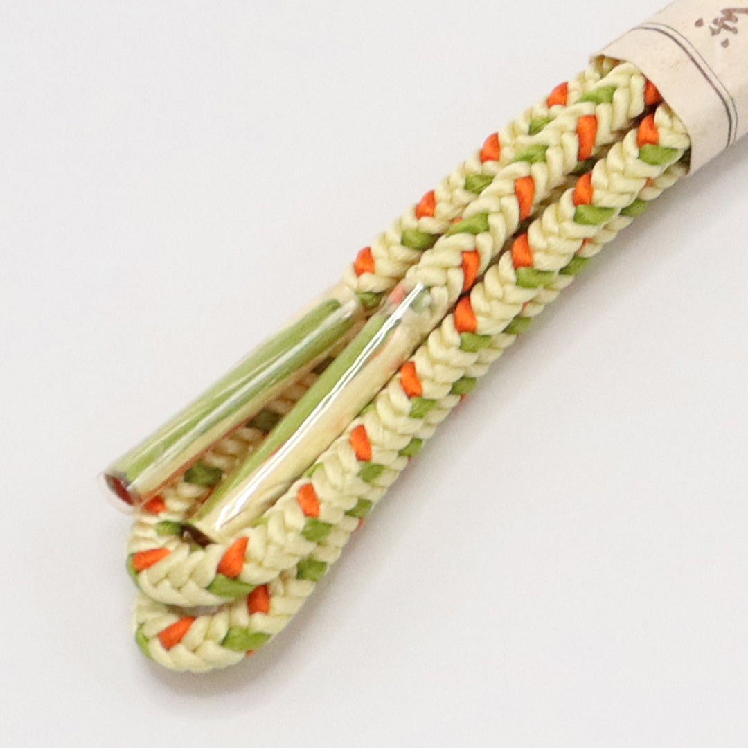 新古品 帯締め 正絹 Nランク 丸組紐 クリーム系 緑系 1236-01216