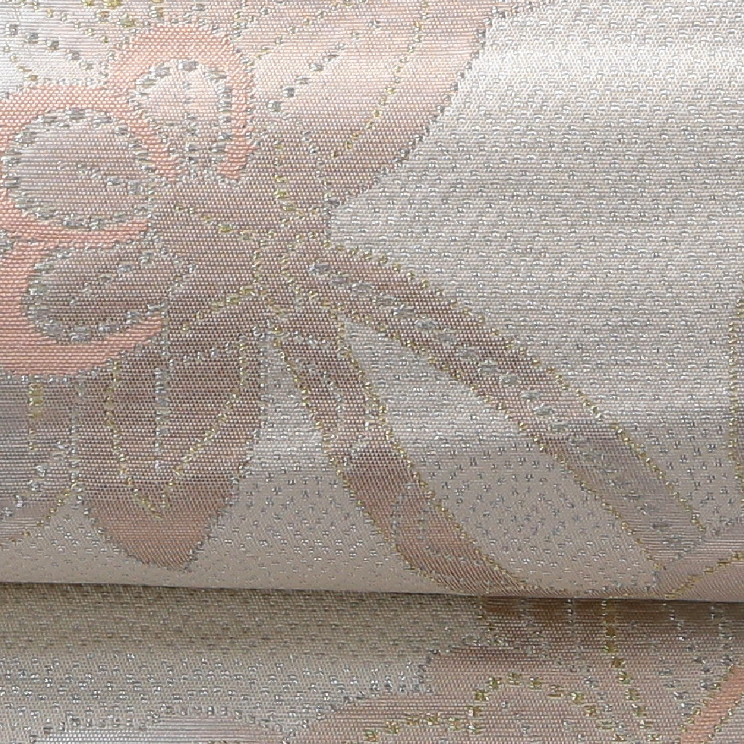袋帯 帯丈436cm 正絹 六通 セミフォーマル 菊唐草文 クリーム系 1243-02152
