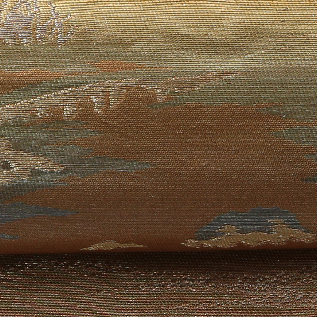 袋帯 帯丈412cm セミフォーマル 六通 Sランク 正絹 山 茶系 1223-02159