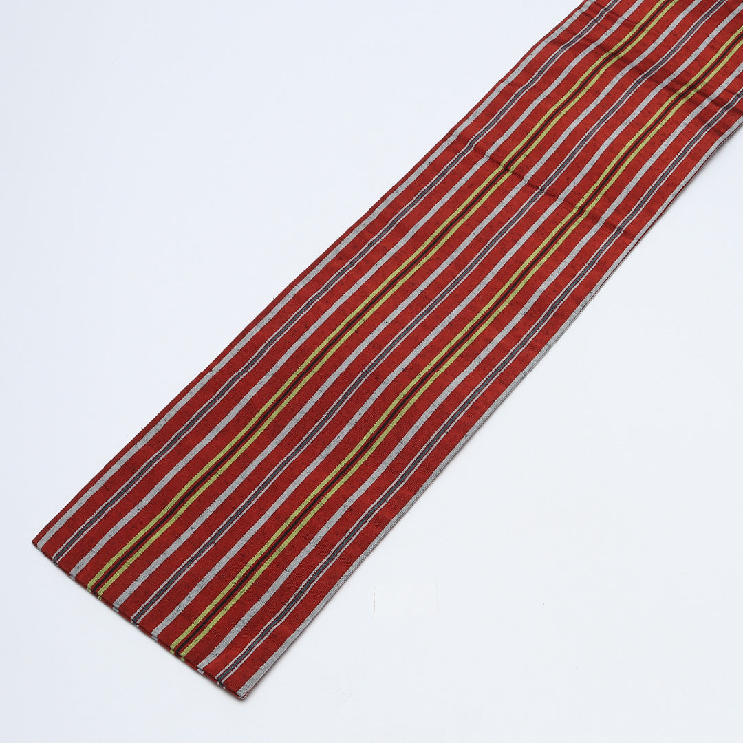 半幅帯 帯丈344cm Aランク カジュアル 全通 小袋帯 ポリエステル 織り 縞 赤系 1225-000545