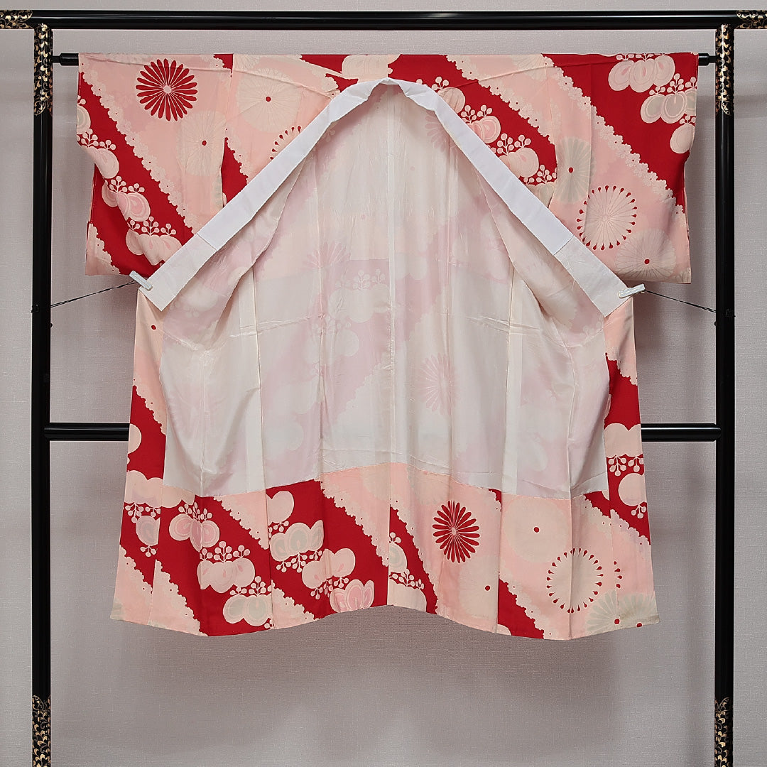 アンティーク 長襦袢 無双袖 身丈123cm 裄丈62cm Aランク 正絹 Sサイズ 吉祥文様 レトロ 大正ロマン ピンク系 1229-14485