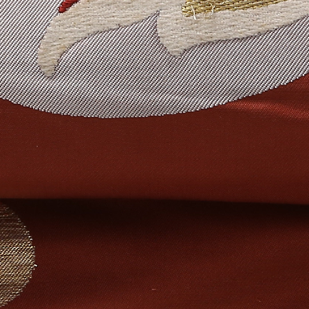 アンティーク 八寸 名古屋帯 帯丈329cm 名古屋仕立て ポイント柄 Bランク 正絹 唐織 創作柄 レトロ 可愛らしい 朱系 1224-02820