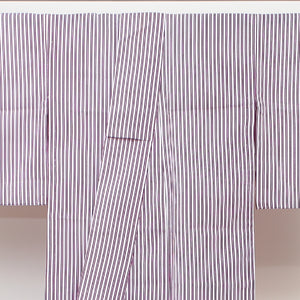 小紋 単衣 身丈155.5cm 裄64cm 白系 縞 洗える着物 Bランク 夏着物 1215010754311