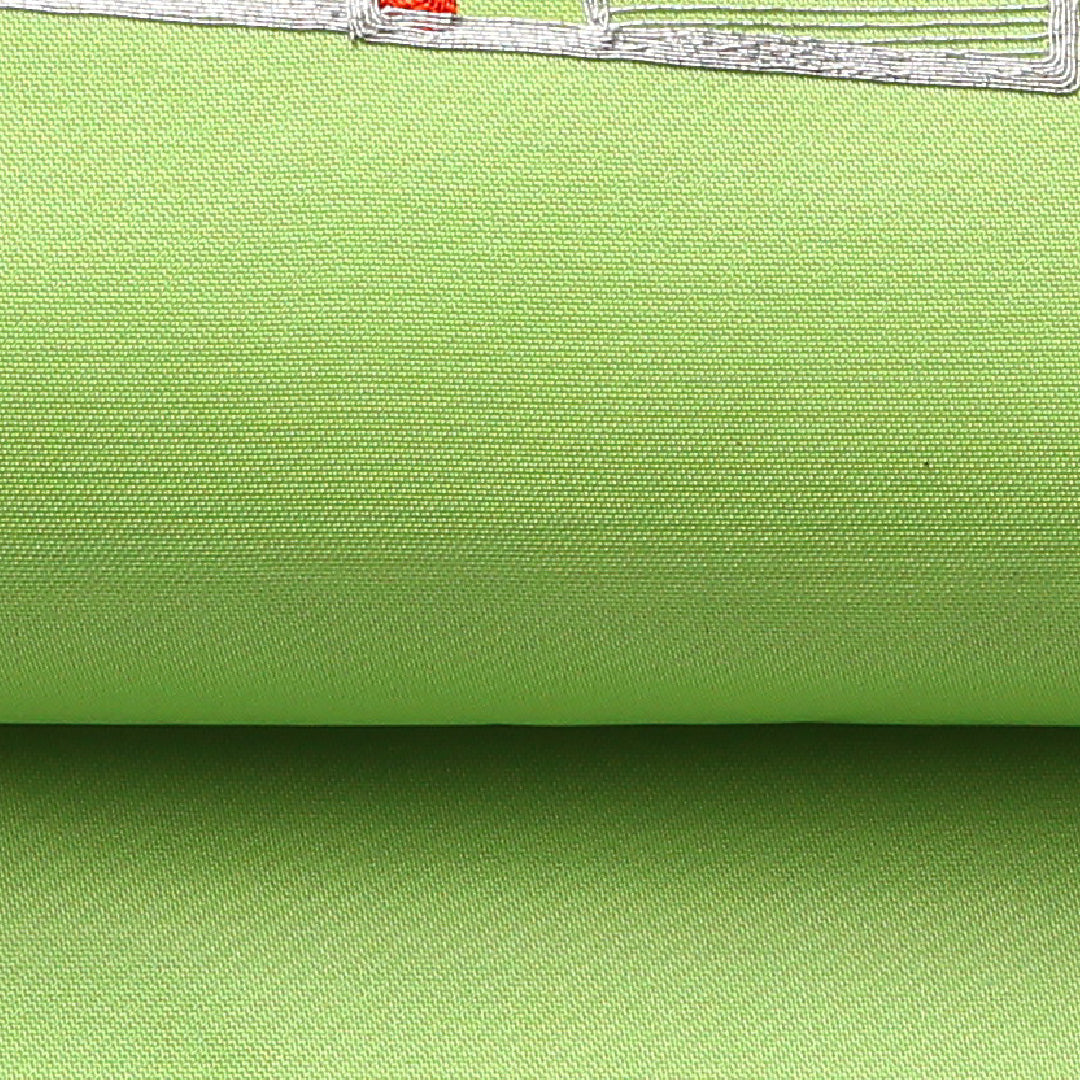名古屋帯 ポイント柄 帯丈356cm セミフォーマル Aランク 正絹 銀駒刺繍 扇 緑系 1224-02489