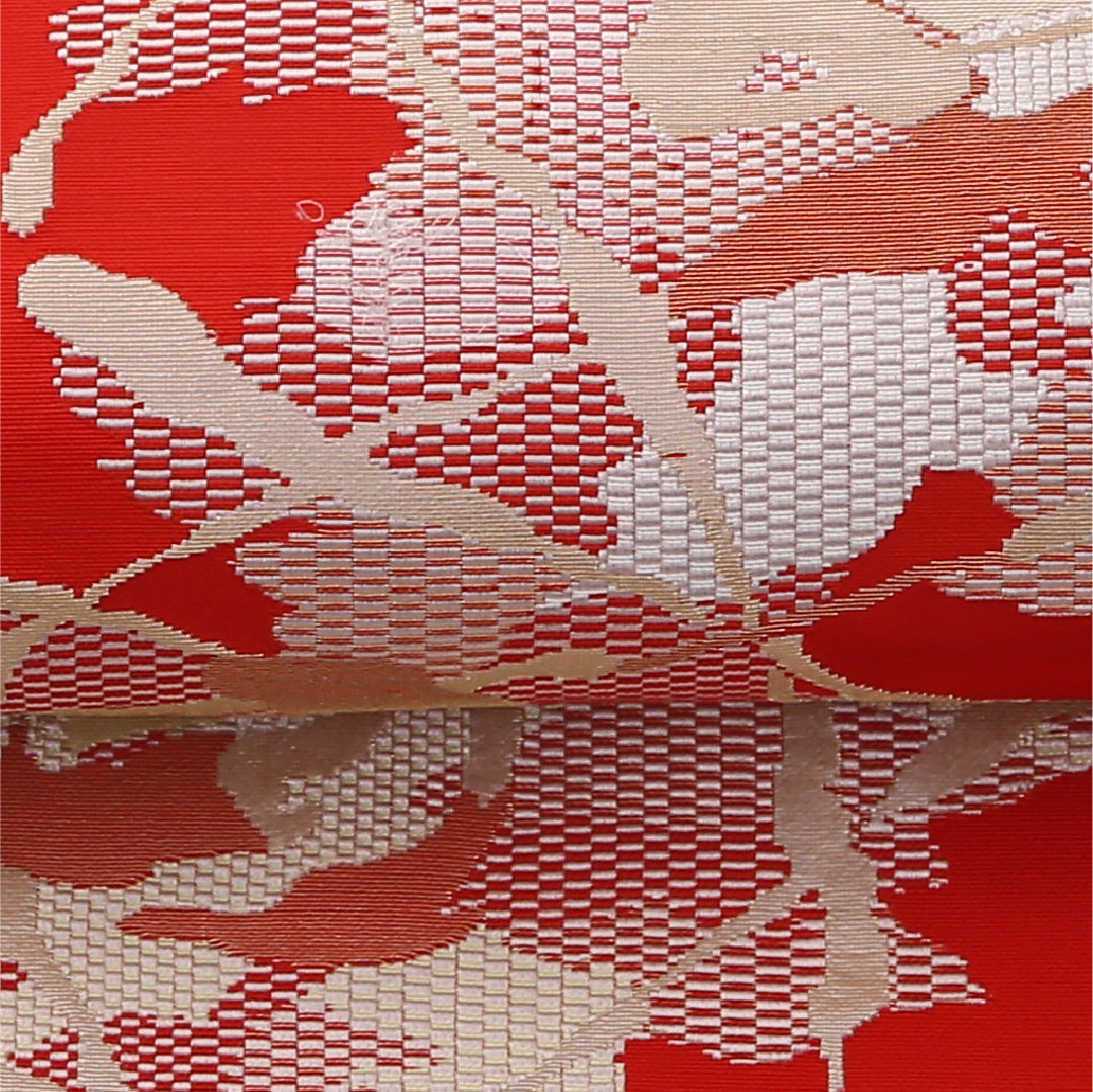 名古屋帯 六通 帯丈352cm セミフォーマル Sランク 正絹 花柄 赤系 1224-02371