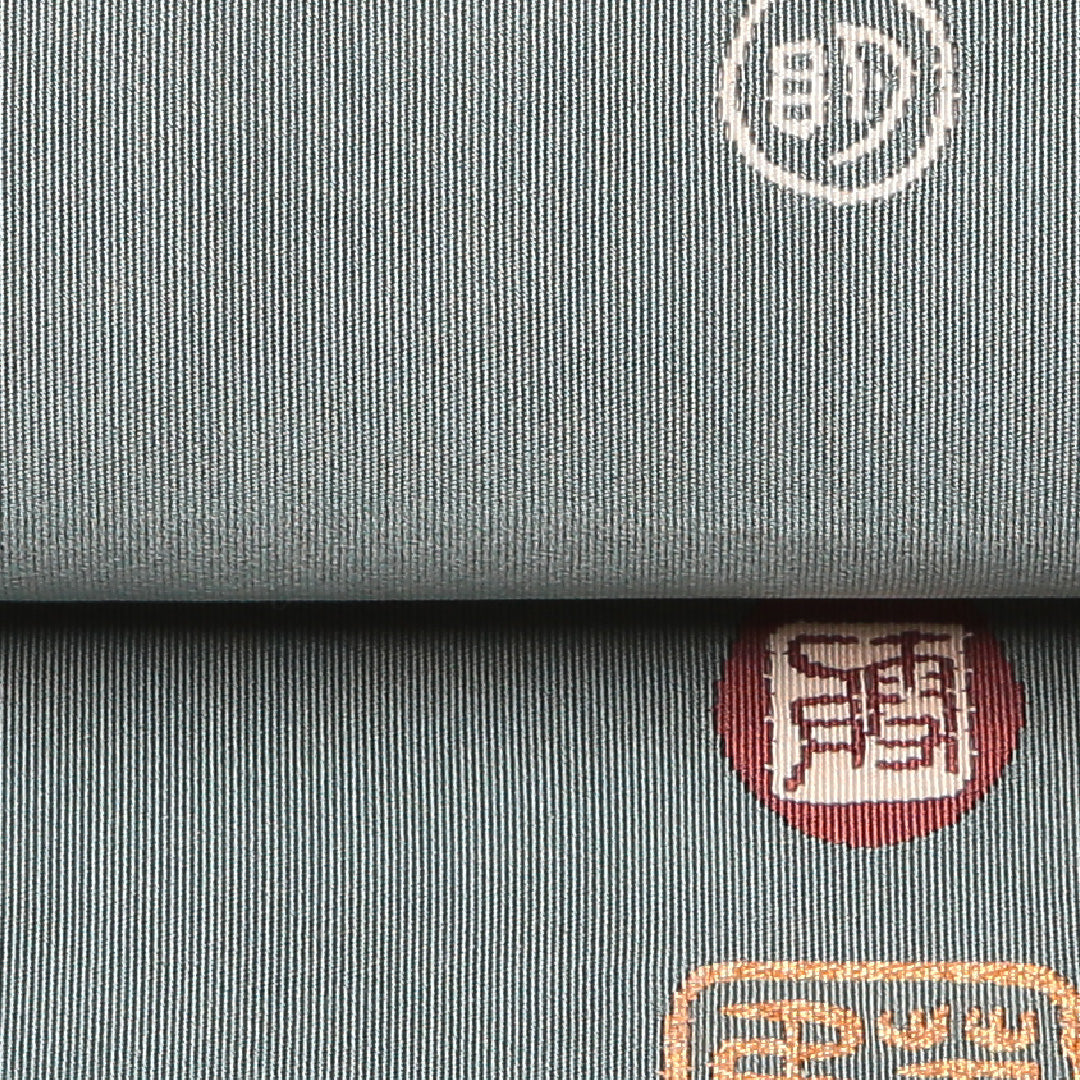 袋帯 帯丈416cm セミフォーマル ポイント柄 Cランク 正絹 綴れ織 創作 落款 緑系 1223-01272