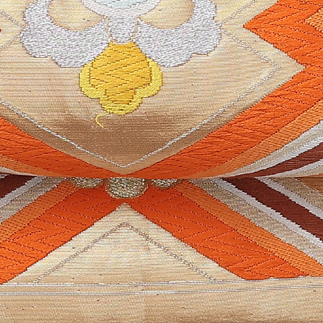 袋帯 帯丈424cm 六通 松皮菱 フォーマル 金系 正絹 Bランク 1223-00972