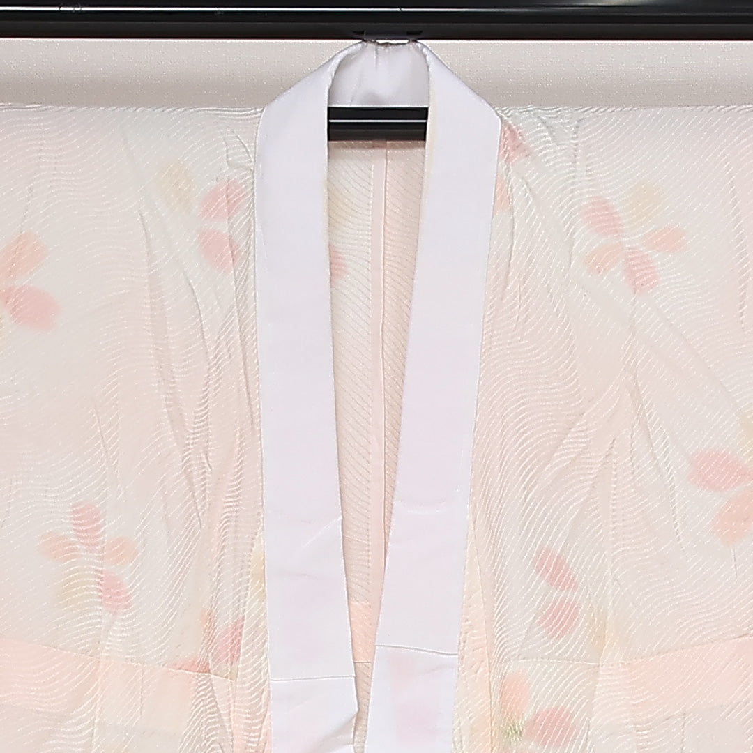 長襦袢 無双袖 身丈132cm 裄丈69cm 正絹 Bランク XLサイズ 花柄 ピンク系 RP 1239-13499
