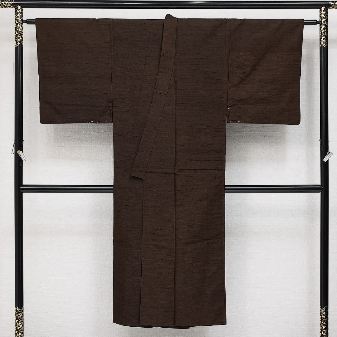 男着物 袷 身丈141cm 裄丈66cm 正絹 Sランク カジュアル 棒衿 Mサイズ 吉祥文様 絞り柄 茶系 RP 1224-14585