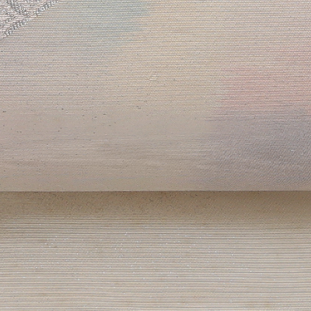 九寸名古屋帯 帯丈345cm セミフォーマル 名古屋仕立て ポイント柄 Cランク 正絹 椿 クリーム系 1224-03935