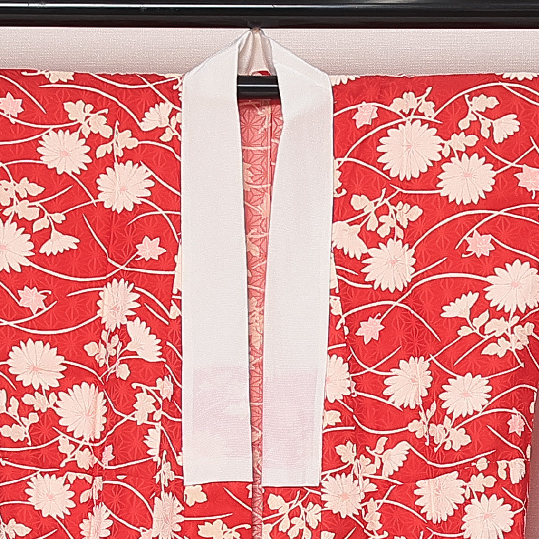 未使用品 長襦袢 無双袖 身丈121cm 裄丈64cm 正絹 Nランク Sサイズ しつけ糸 菊 赤系 RP 1239-13916