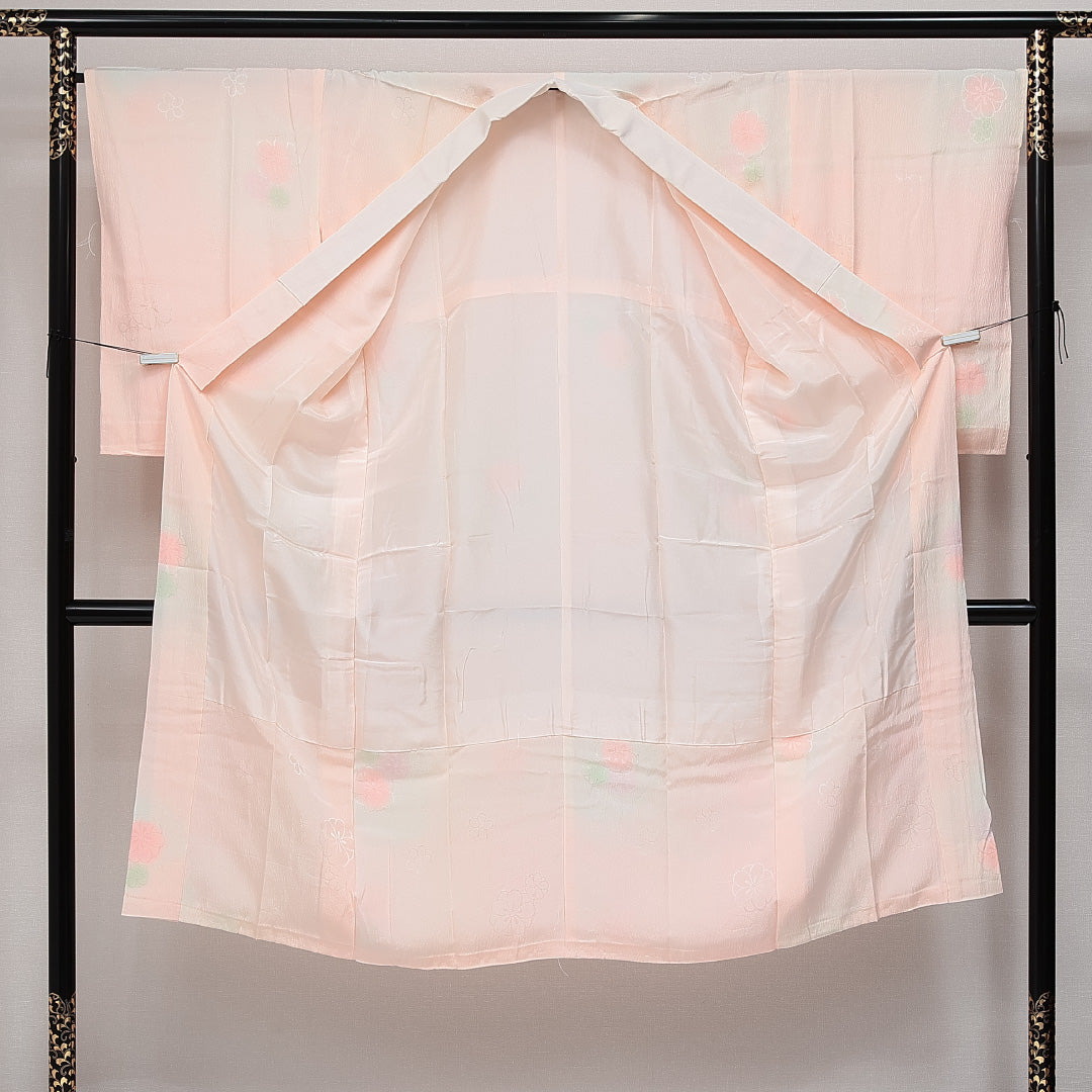 未使用品 長襦袢 無双袖 身丈135cm 裄丈69cm 正絹 Nランク 紋意匠 (花柄) XLサイズ しつけ糸 ピンク系 RP 1239-14522