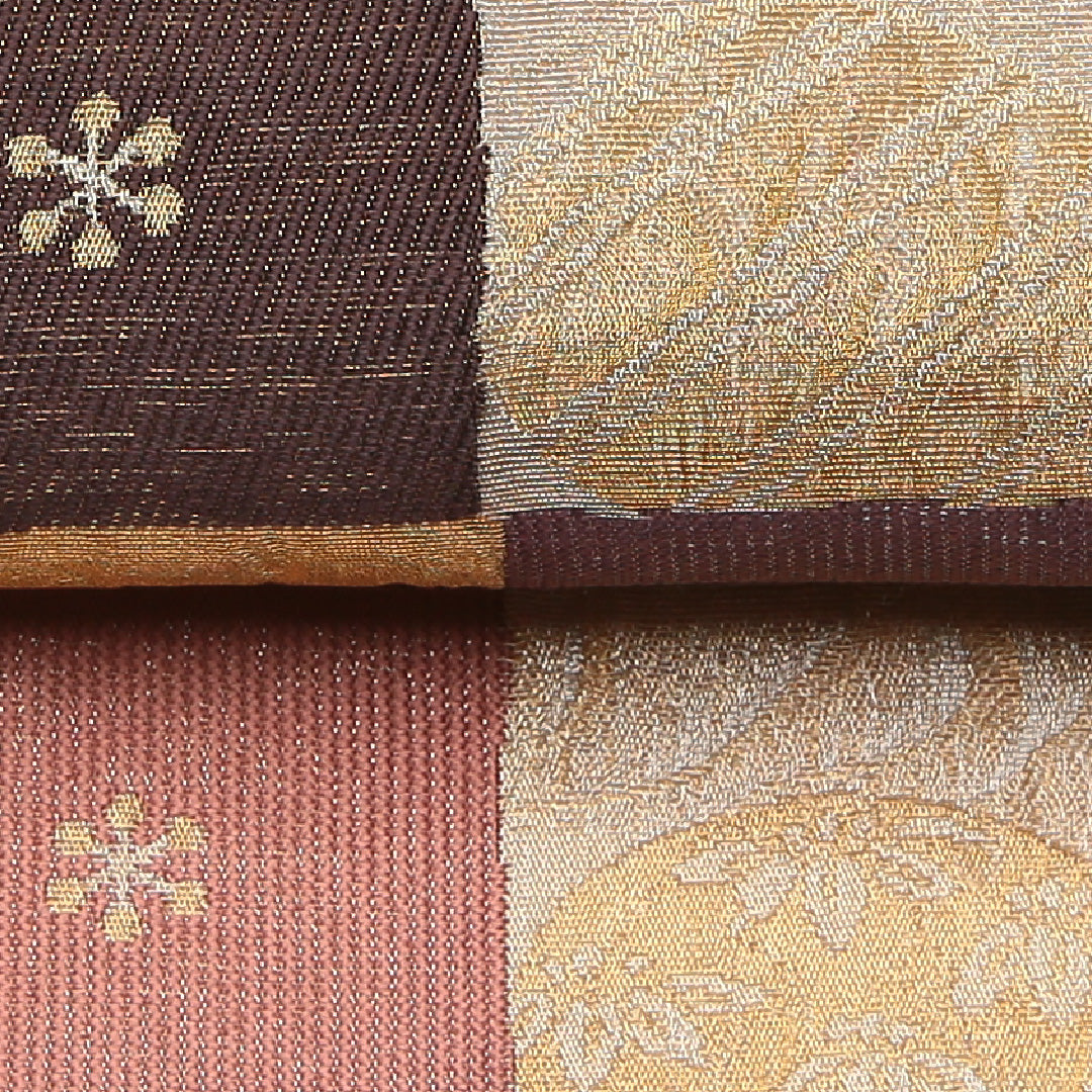 袋帯 帯丈444cm 正絹 六通 セミフォーマル 市松 丸文 金系 1243-01259
