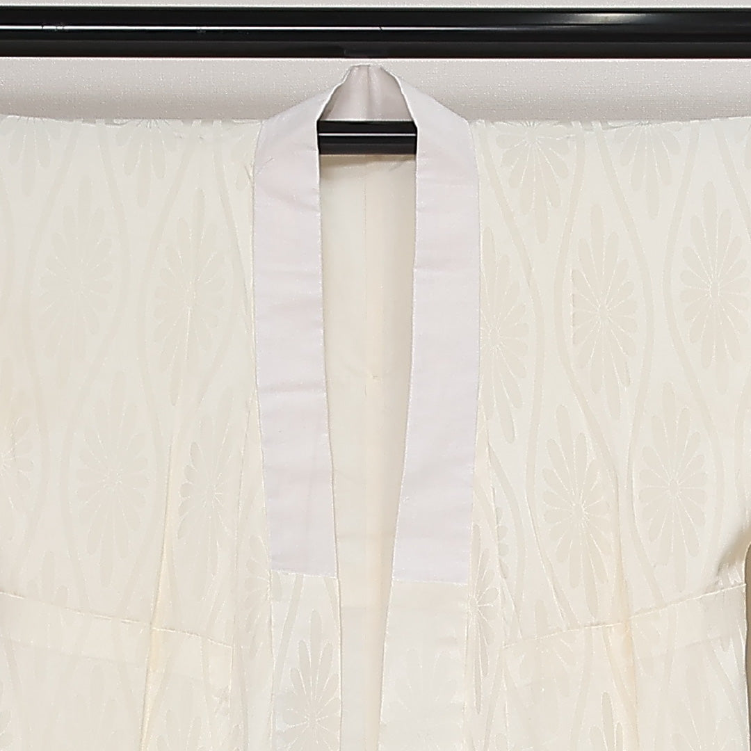 長襦袢 袷 身丈131cm 裄丈63cm 正絹 Aランク Lサイズ 立涌 菊 クリーム系 HP 1239-13464