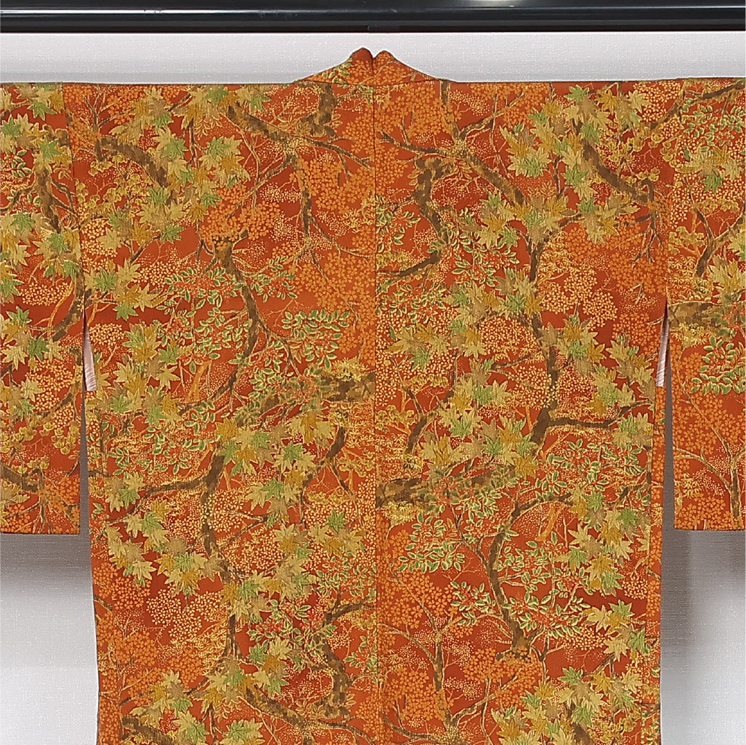 羽織 袷 身丈75cm 裄丈64cm 正絹 Sランク カジュアル Mサイズ 桜 紅葉 南天 朱系 RP 1232-12090