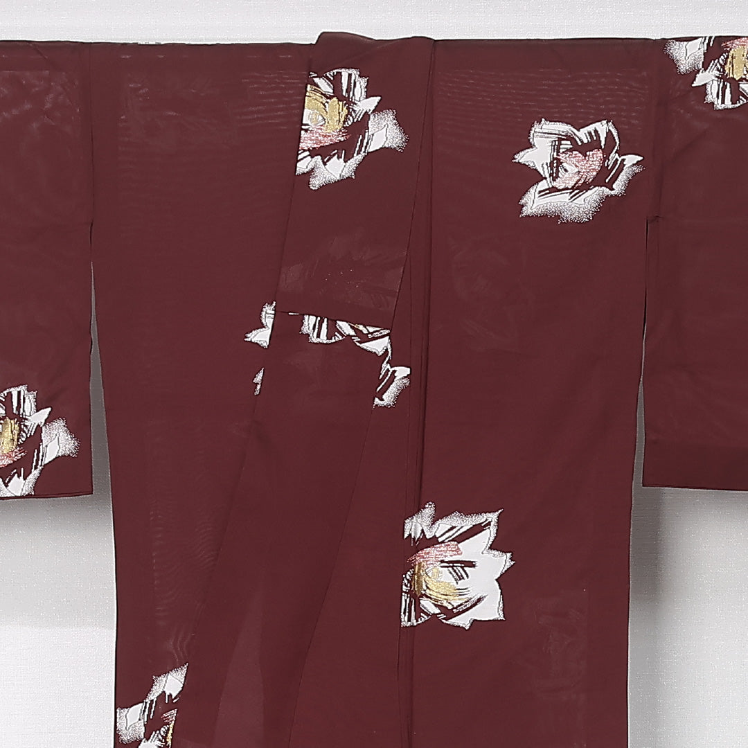 夏物 紬 絽 身丈148cm 裄丈62cm 正絹 Sランク カジュアル 広衿 XSサイズ 花柄 茶系 RP 1223-12463