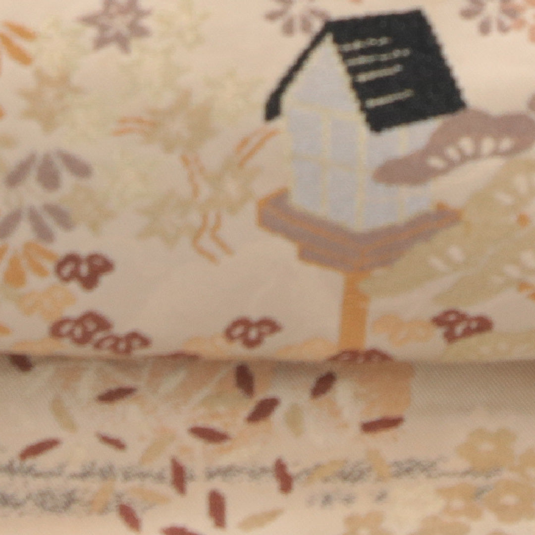 九寸名古屋帯 帯丈329cm セミフォーマル 名古屋仕立て 六通 未仕立て Cランク 正絹 茶屋辻 ベージュ系 1224-04144