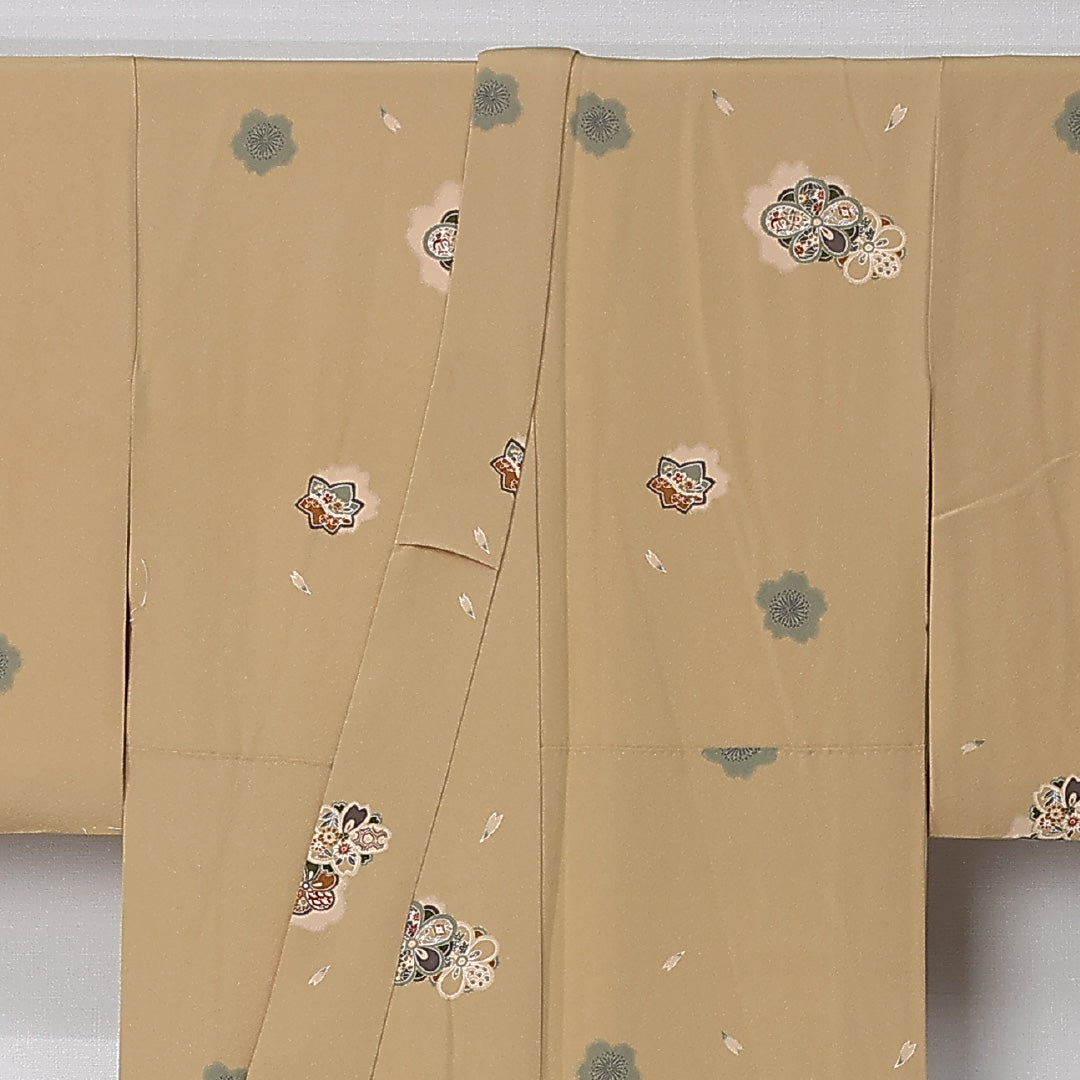 小紋 袷 身丈151cm 裄丈65cm 正絹 Sランク インフォーマル バチ衿 Sサイズ 花柄 黄系 RP 1221-12389
