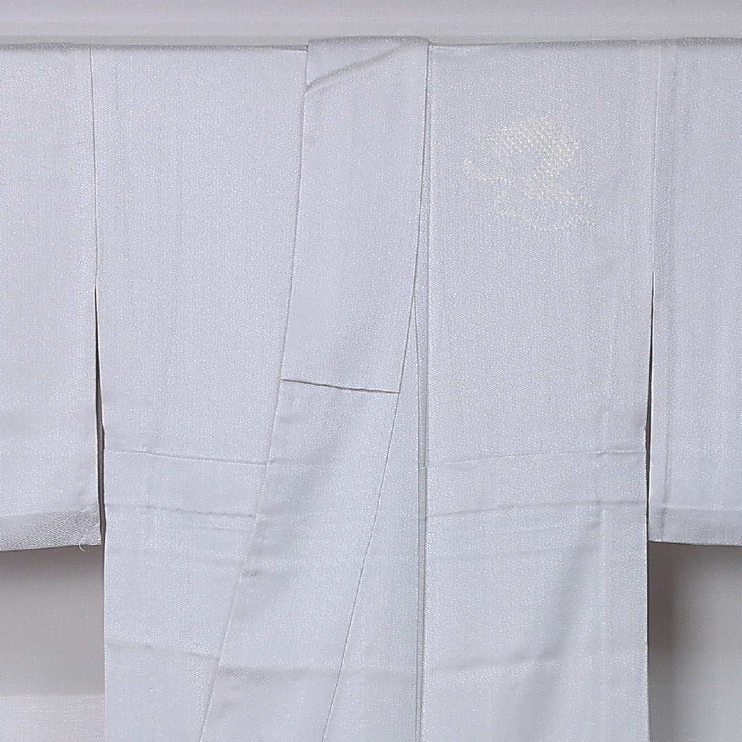 訪問着 身丈159cm 裄丈63cm Bランク M 正絹 単衣 広衿 一つ紋 梅鉢 蘇州刺繍 扇 菊 牡丹 部分絞り フォーマル グレー系 1212-12236