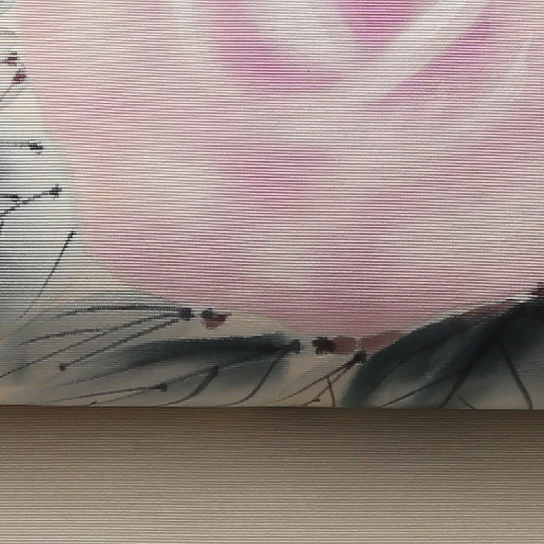 名古屋帯 ポイント柄 帯丈371cm カジュアル Cランク 正絹 塩瀬 薔薇 椿 クリーム系 1224-02319