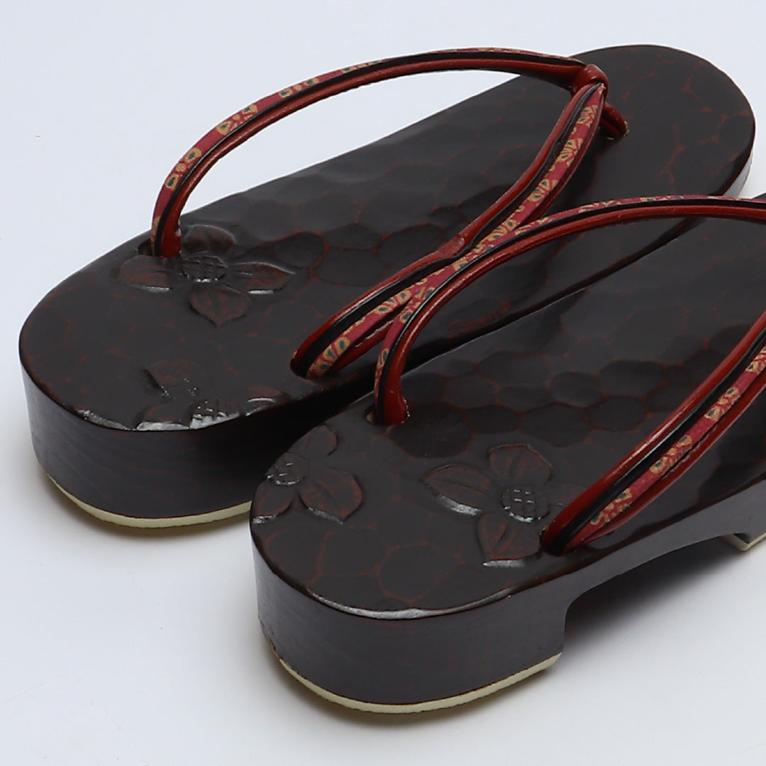 未使用品 夏物 下駄 カジュアル 木製 本革 Sランク 和装小物 茶系 1244-00691