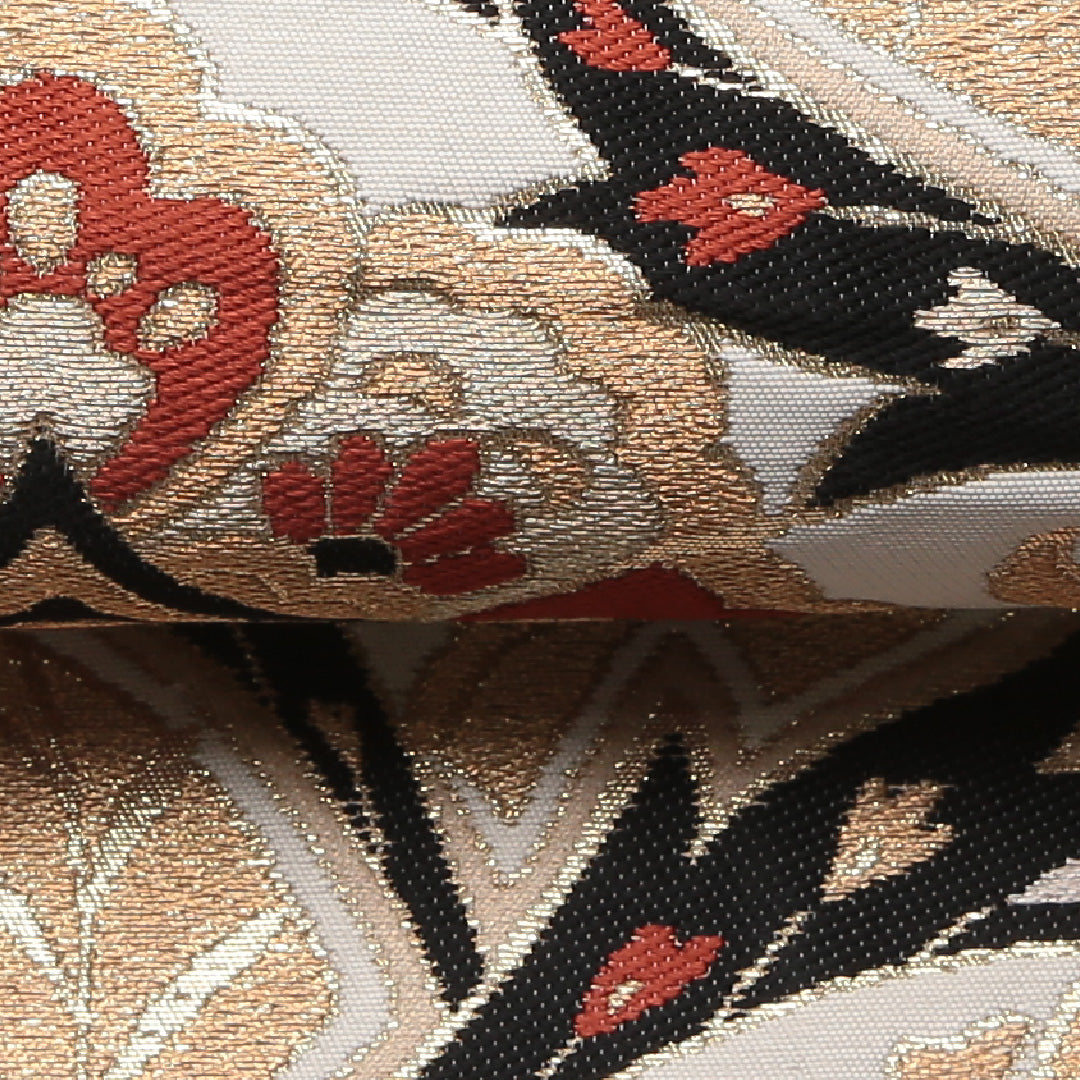 レトロ 袋帯 帯丈412cm 六通 宝相華 フォーマル クリーム系 正絹 Aランク 1223-01355