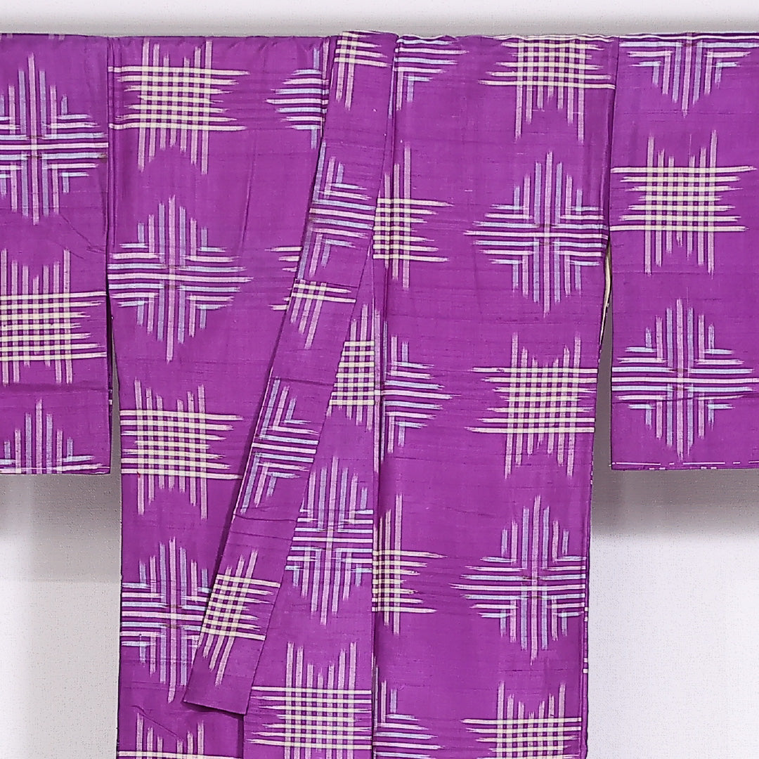紬 袷 身丈141cm 裄64cm 正絹 絣 紫系 Cランク 1216-01483