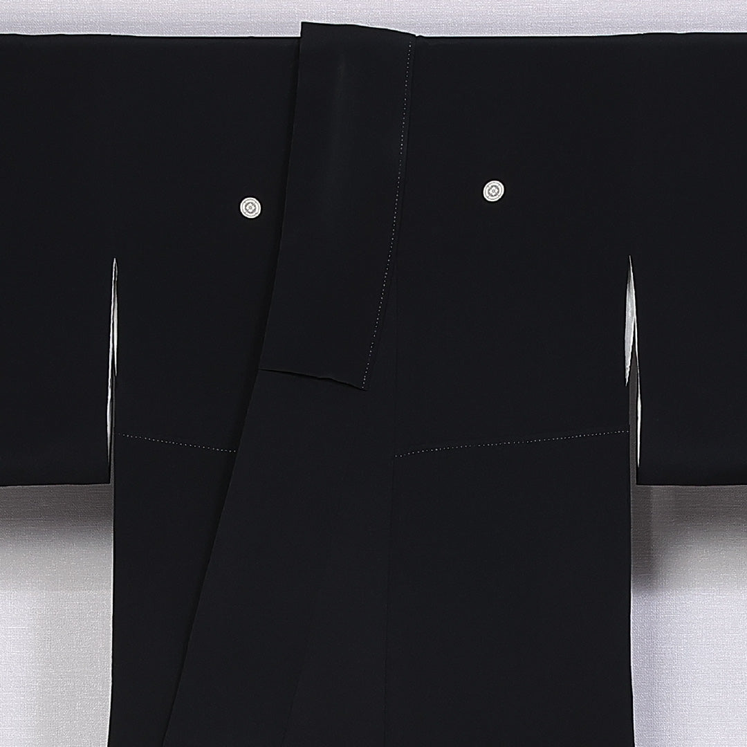 黒留袖 身丈154cm 裄丈63cm 袷 五つ紋 丸に木瓜 正絹 Cランク 広衿 鶴 刺繍 波 1211-F0347