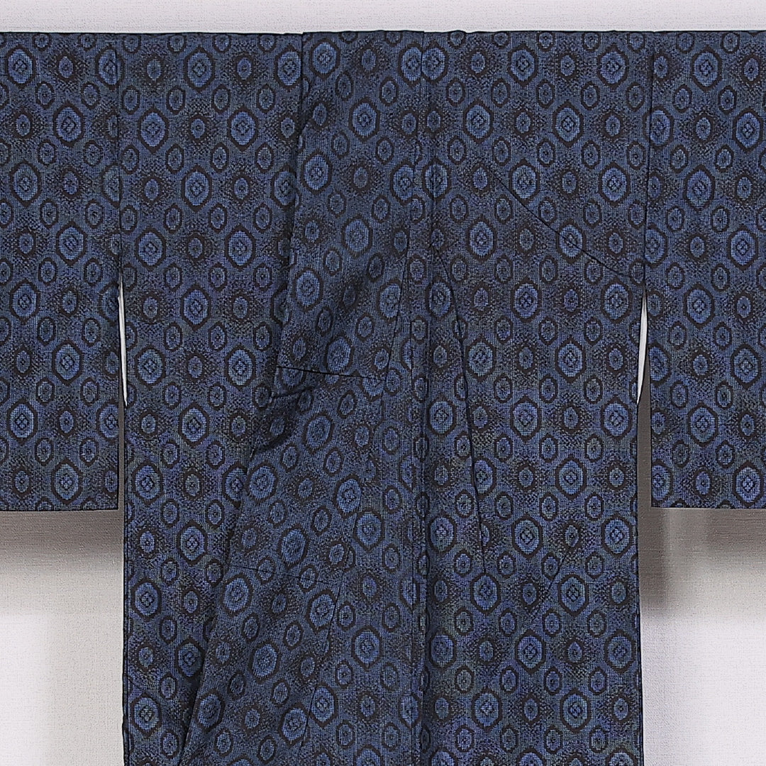 紬 身丈162cm 裄丈64.5cm Sランク 袷 正絹 広衿 亀甲 1216-10118
