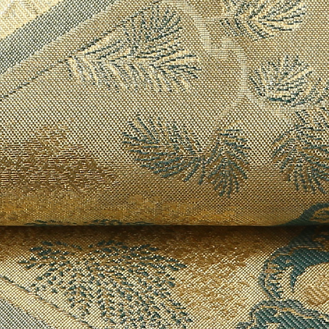 袋帯 帯丈452cm 六通 未仕立て フォーマル Sランク 正絹 佐賀錦 松 古典的 重厚感 証紙 金系 1223-01609
