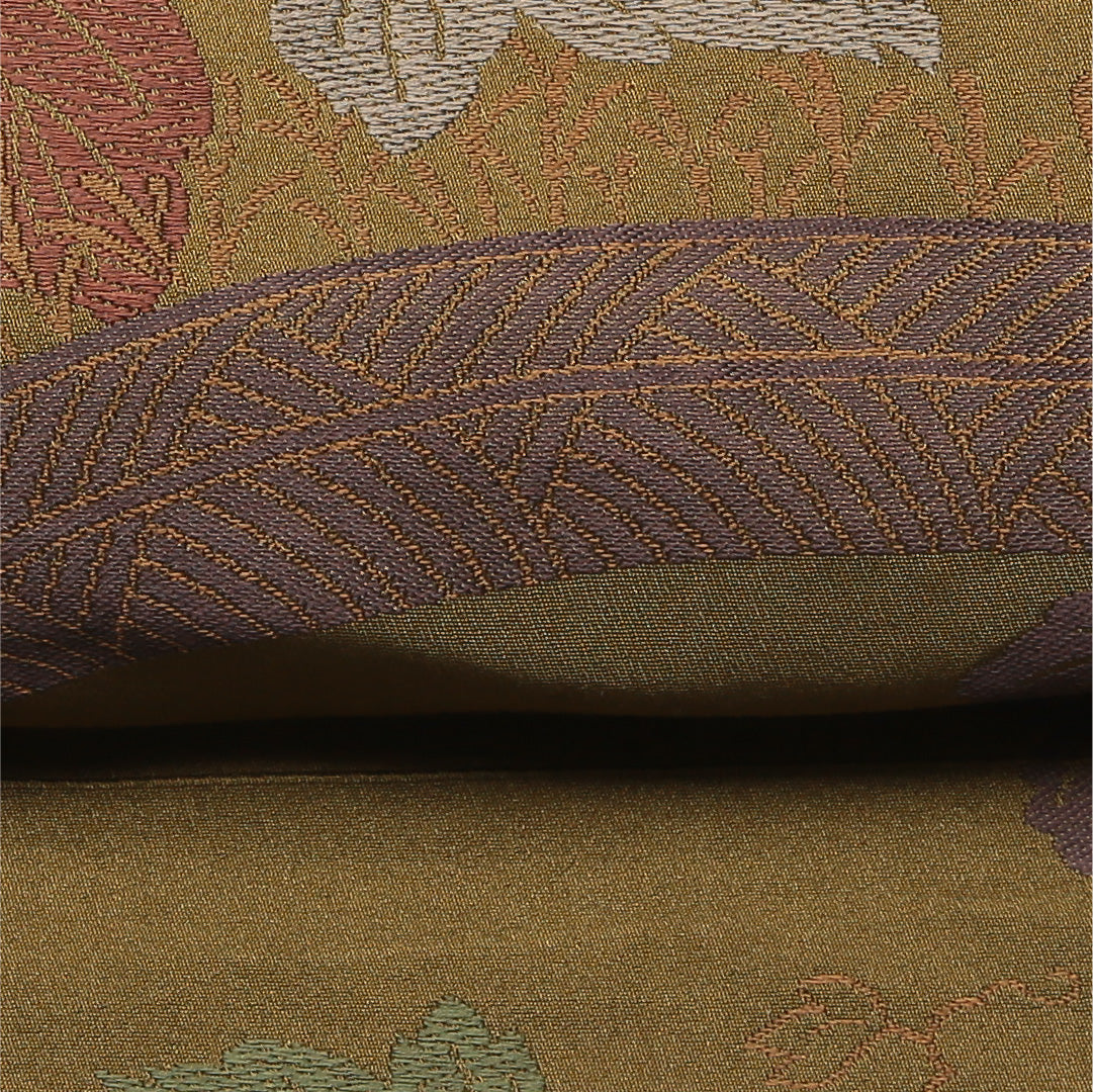 九寸名古屋帯 Sランク 帯丈368cm 正絹 六通 開き仕立て 織り インフォーマル 柏 茶系 RP 1245-01913