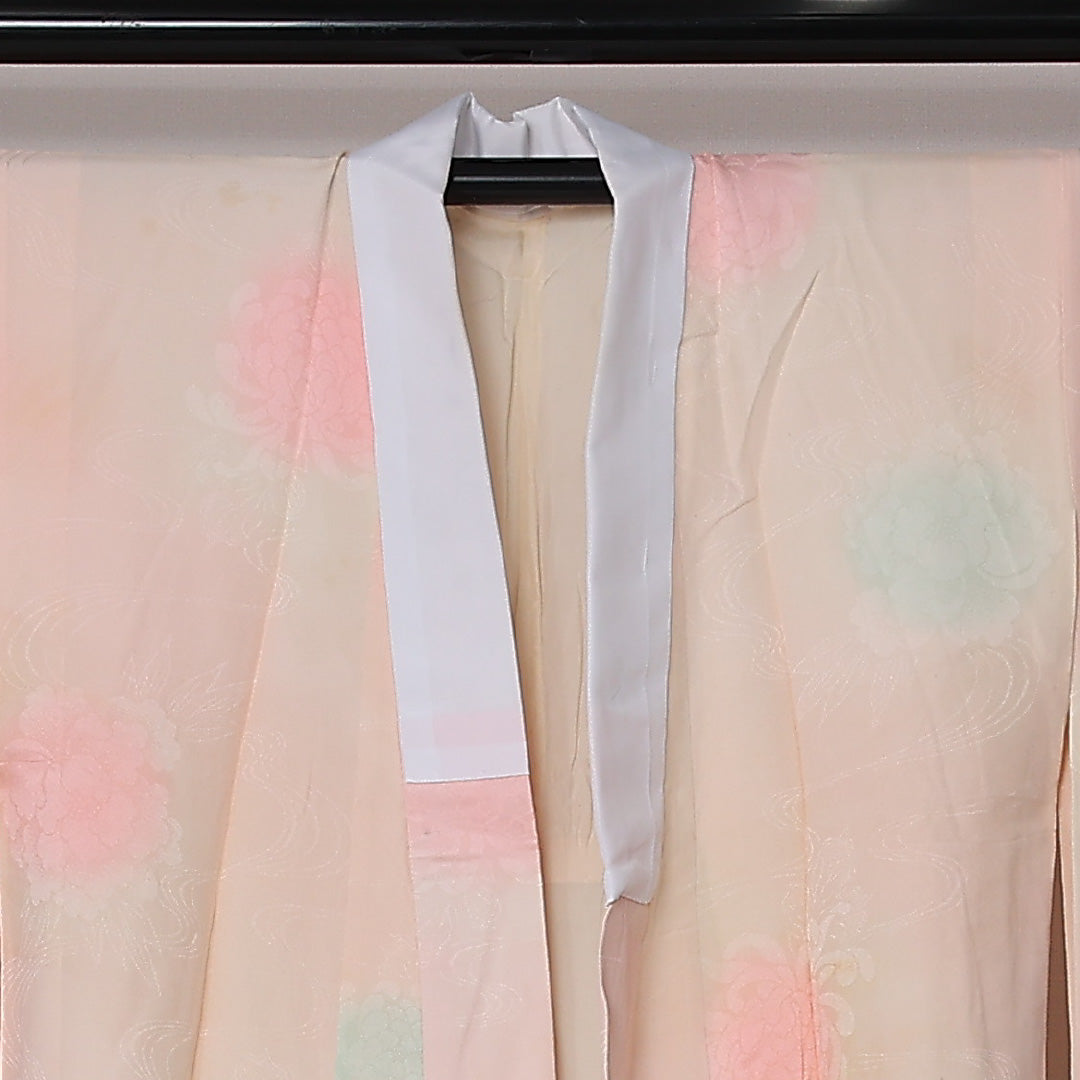 長襦袢 袷 身丈129cm 裄丈59cm 正絹 Cランク Lサイズ 菊 ベージュ系 LP 1239-12669