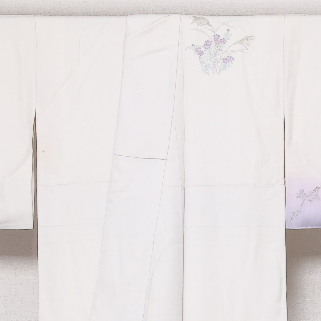 訪問着 袷 身丈147cm 裄丈63cm Sランク 正絹 広衿 XSサイズ セミフォーマル 扇 菊 古典的 気品 白系 1212-13596