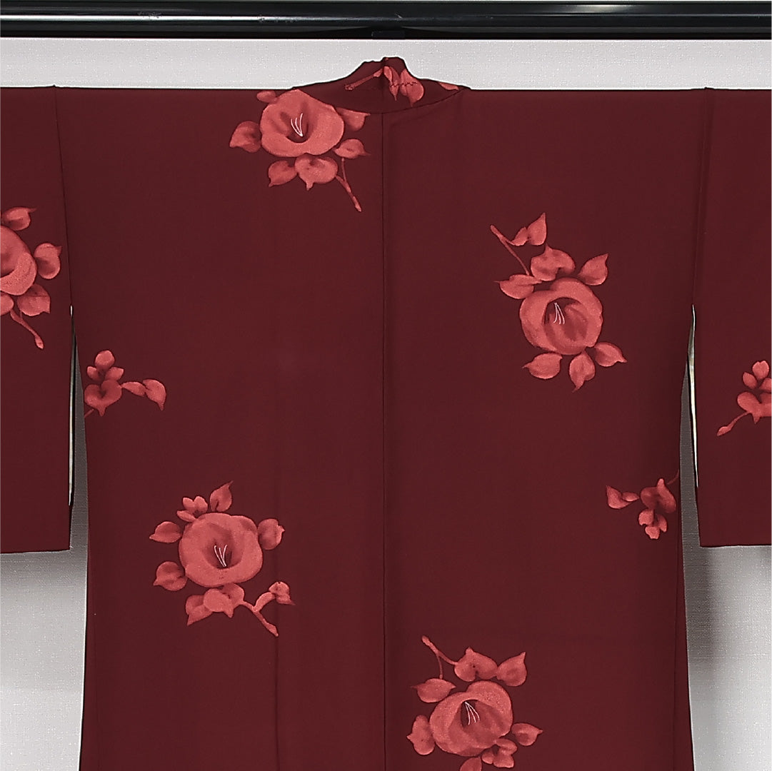 羽織 袷 身丈80cm 裄丈64cm 正絹 Aランク カジュアル Mサイズ 紐あり 花柄 赤系 M4 1232-12613