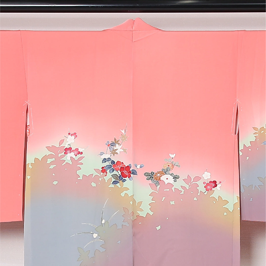 絵羽羽織 袷 身丈80cm 裄丈65cm 正絹 Sランク インフォーマル Mサイズ 椿 ピンク系 RP 1234-12809