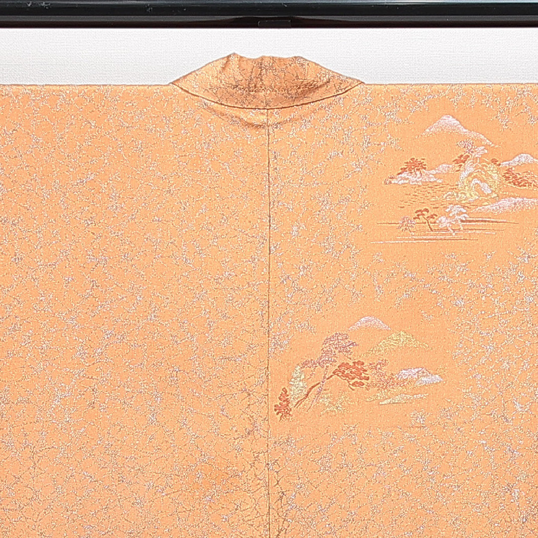 羽織（お召） 袷 身丈82cm 裄丈64cm 正絹 Aランク Mサイズ カジュアル 紐あり 山 松 漆糸 朱系 1217-14851