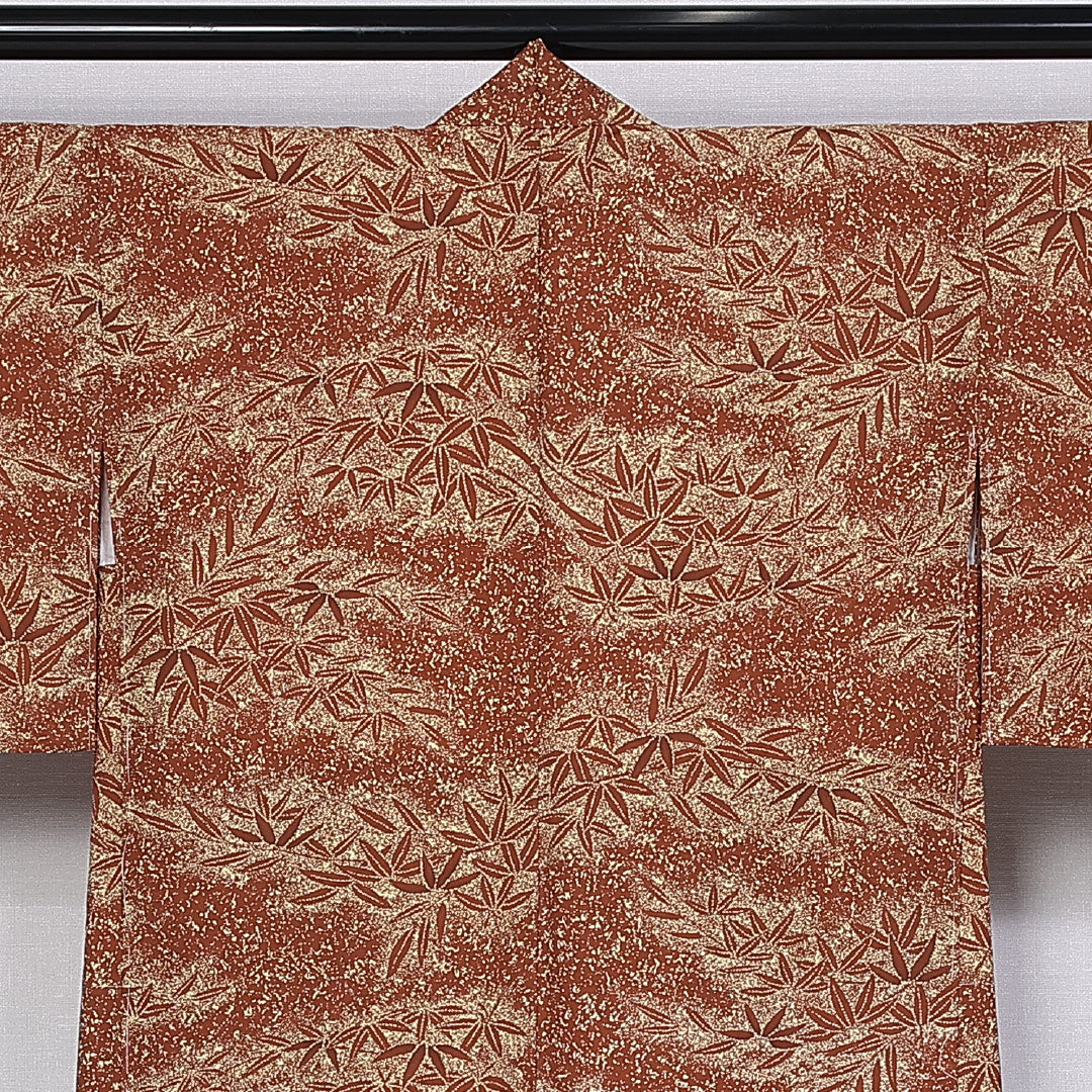 洗える着物 羽織 袷 身丈76cm 裄丈63cm ポリエステル Sランク カジュアル Sサイズ 笹 茶系 RP 1232-10271
