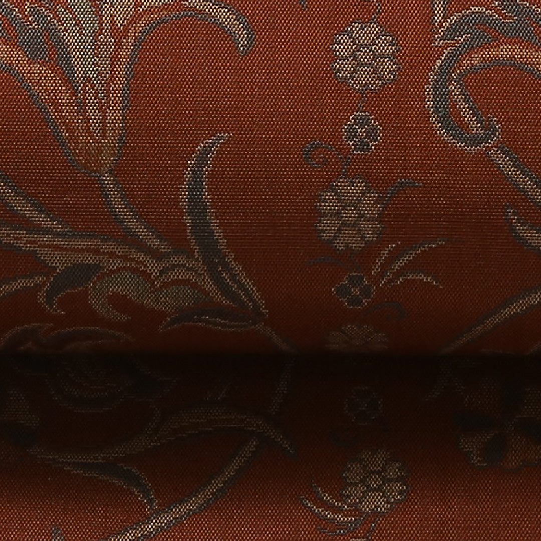 九寸 名古屋帯 帯丈363cm 名古屋仕立て 全通 Sランク カジュアル 正絹 百合 シック 落ち着き 茶系 1224-03024