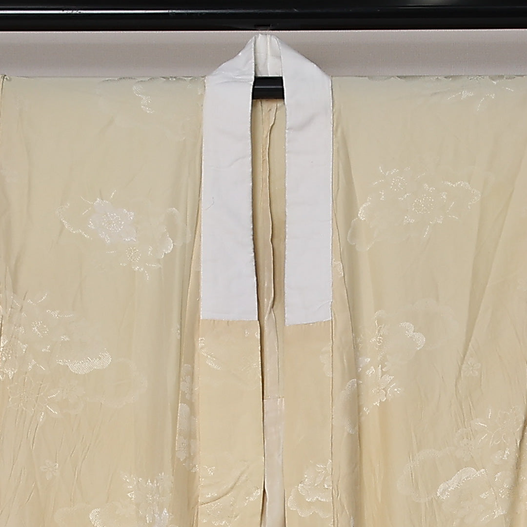 長襦袢 無双袖 身丈124cm 裄丈65cm 正絹 Bランク Mサイズ 居敷当て 菊 クリーム系 RP 1239-12693